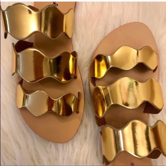 Athena Metallic Gold Slip On Sandals 6 - Picture 3 of 8